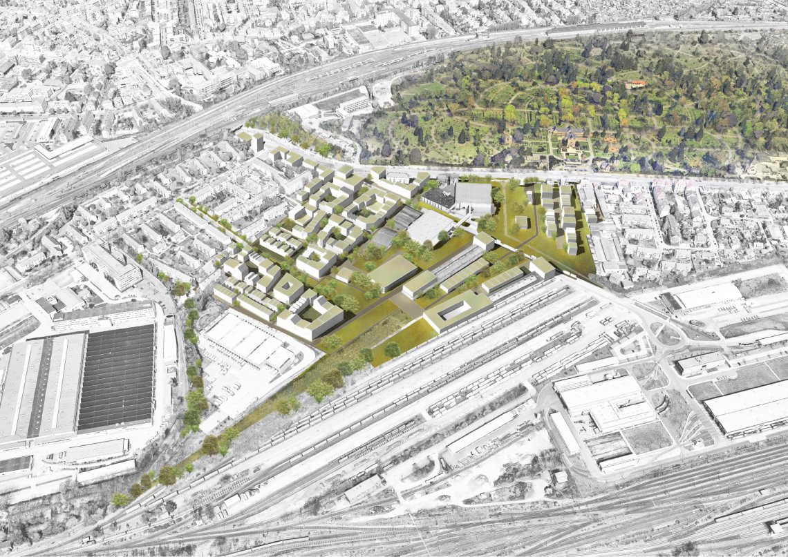 Hauptgüterbahnhof Braunschweig 3D-Luftbild mit Blick auf die Grünanlagen